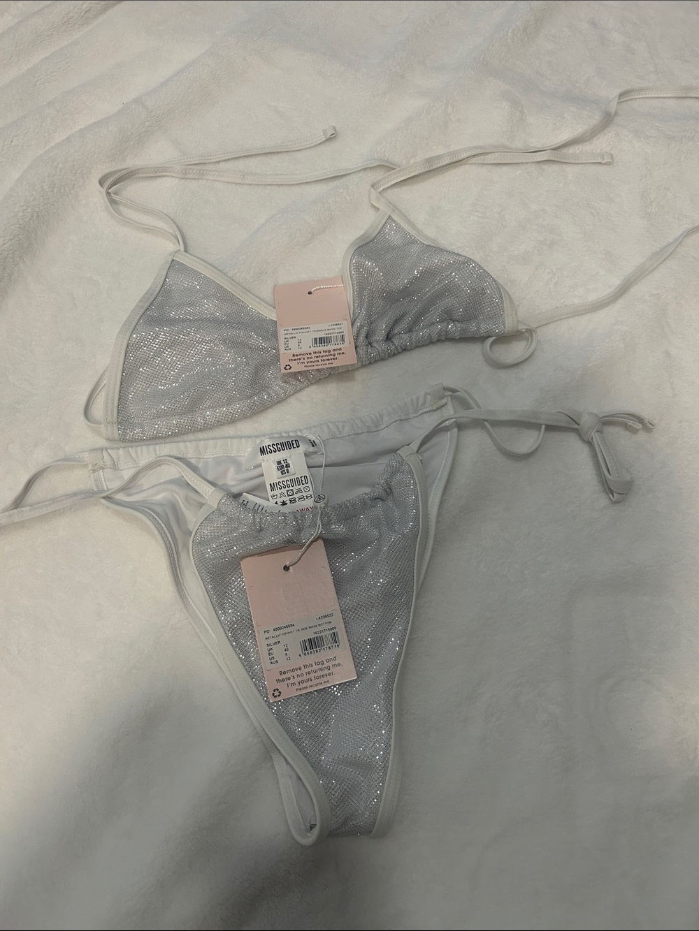 Missguided Silver Sparkle Tie Bikini Set